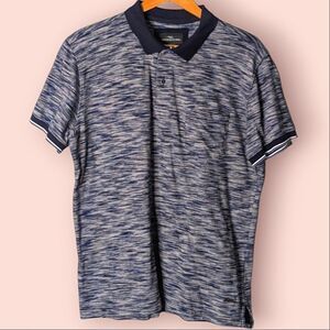 Rodd & Gunn 100% Cotton Navy Blue & Grey Abstract Stripe Polo Shirt Size L